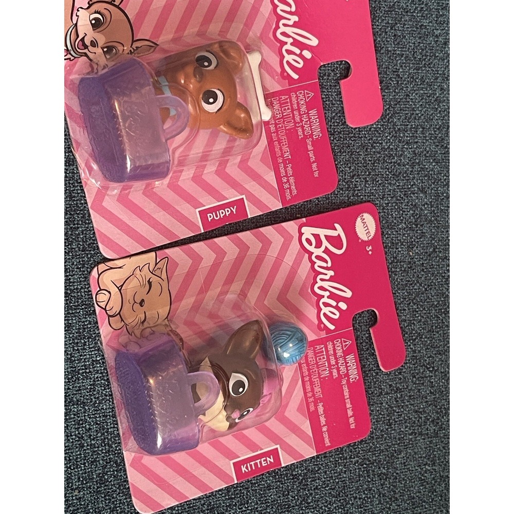 X2 Barbie‎ - Pet Brown Puppy w/Blue Collar - Purple Pet Basket & Bone - Mattel